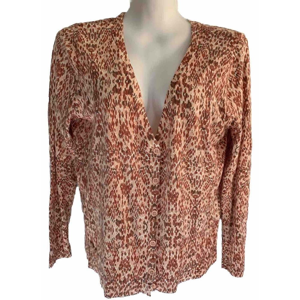 Merona Cardigan Sweater Large Animal‎ Print Mob Wife Preppy Earthy Layering